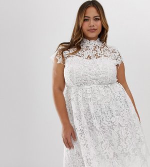 Короткое приталенное платье с отделкой кроше Club L Plus-Белый London Plus