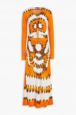 Платье макси из джерси в рубчик со сборками, окрашенное технике тай-дай , оранжевый Altuzarra