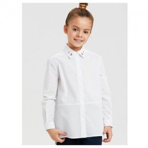 Рубашка для девочки, из хлопка с минималистичным декором воротника, Сильвер спун, SSFSG-029-23016-20 (158 белый) Silver Spoon. Цвет: белый