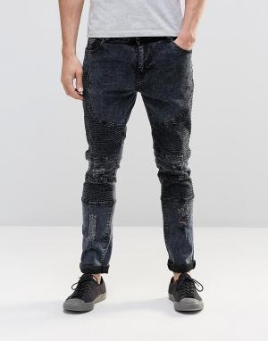 Байкерские джинсы с потертостями Nickel Marble Systvm. Цвет: черный