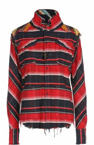Блуза асимметричного кроя в клетку с накладными карманами L.G.B.. Цвет: красный