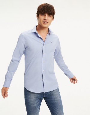 Синяя эластичная приталенная рубашка -Голубой Tommy Jeans