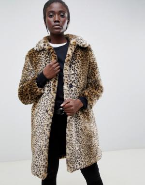 Пушистое пальто с леопардовым принтом Parka Exclusive London. Цвет: мульти
