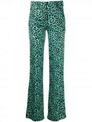 Расклешенные брюки с анималистичным принтом Laneus. Цвет: зеленый