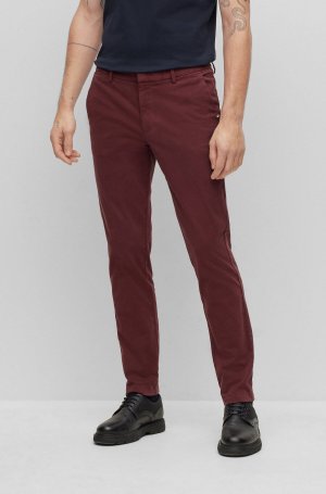 Узкие брюки чинос из эластичного хлопкового габардина, темно-красный BOSS
