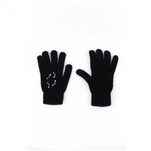 Перчатки женские трикотажные вязаные / Стильные с вышивкой Carolon. Цвет: черный