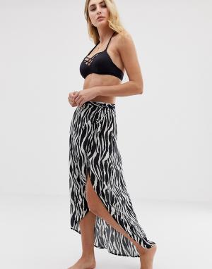 Эксклюзивная пляжная юбка с запахом и принтом зебра -Мульти Akasa