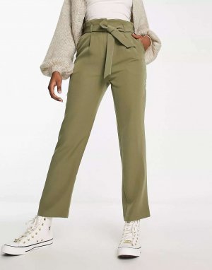 Прямые брюки цвета хаки с завязкой на талии New Look. Цвет: хаки