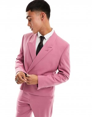 Розовый двубортный пиджак свободного кроя ASOS