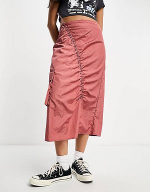 Розовая юбка-карго миди только со сборками ONLY
