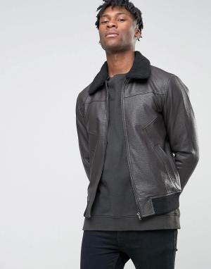 Куртка из искусственной кожи с искусственным воротником BL7CK. Цвет: черный