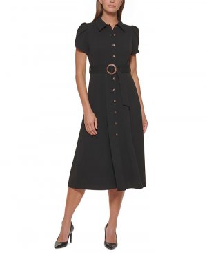 Женское платье-рубашка миди с рукавами-тюльпанами , черный Calvin Klein