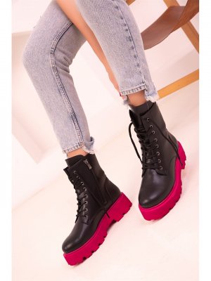 Кожаные женские ботинки с цветовыми блоками , черный Soho Exclusive
