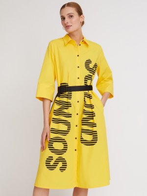 Платье-рубашка с контрастным поясом zolla. Цвет: желтый