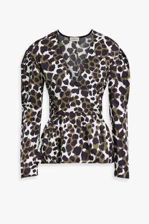 Блуза с баской из атласного твила леопардовым принтом BY MALENE BIRGER, зеленый Birger