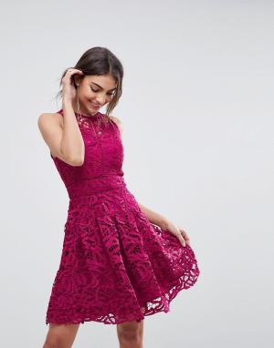 Кружевное приталенное платье со свободной юбкой Dylan Adelyn Rae. Цвет: розовый