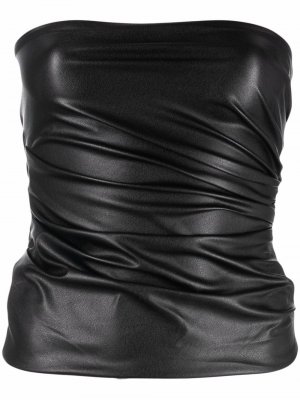 Strapless ruched faux-leather top Helmut Lang. Цвет: черный