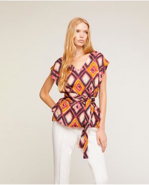 Женская блузка с принтом и поясом , мультиколор Motivi