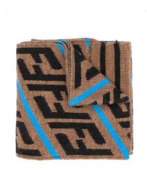 Трикотажный шарф с логотипом FF Fendi Kids. Цвет: коричневый