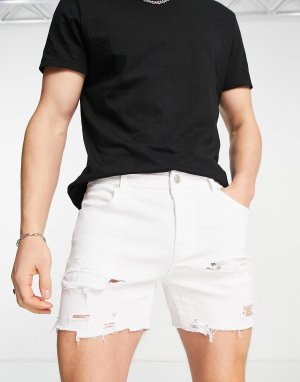 Укороченные белые джинсовые шорты скинни с прорехами ASOS DESIGN