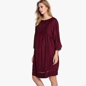 Платье для периода беременности с вышивкой LA REDOUTE MATERNITÉ. Цвет: бордовый