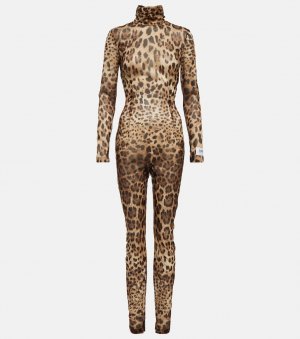 Комбинезон из смесового шелка с леопардовым принтом коллаборации Kim DOLCE&GABBANA, коричневый Dolce&Gabbana