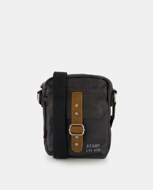 Черная сумка через плечо из вощеной парусины с двумя передними карманами, черный Stamp