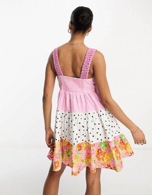 Розовое платье мини в стиле бэби-долл, связанное крючком, ASOS DESIGN Tall
