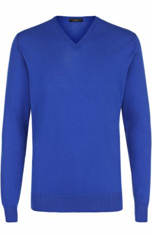 Хлопковый пуловер тонкой вязки TSUM Collection. Цвет: синий