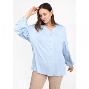 Блуза , повседневный стиль, однотонная, размер 52, голубой EL. Цвет: голубой