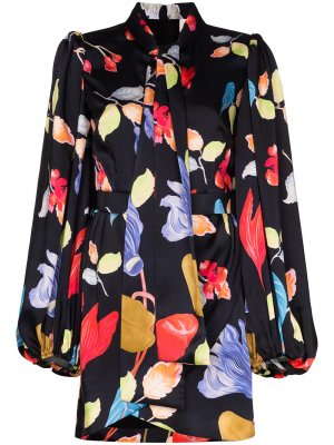 Платье-рубашка мини с цветочным принтом Peter Pilotto. Цвет: черный