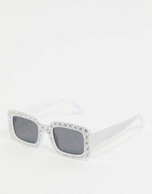 Солнцезащитные очки в квадратной оправе со стразами -Белый ASOS EDITION