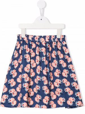Плиссированная юбка с цветочным принтом Marni Kids. Цвет: синий