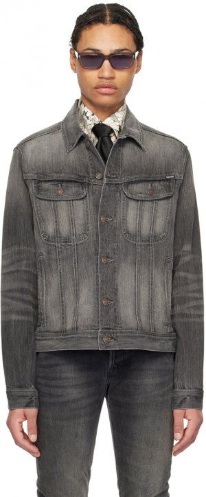 Серая джинсовая куртка с эффектом потертостей Tom Ford