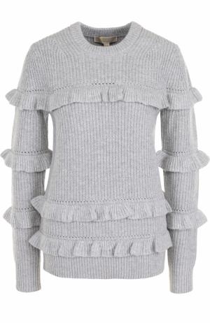Вязаный пуловер с круглым вырезом и оборками MICHAEL Kors. Цвет: серый