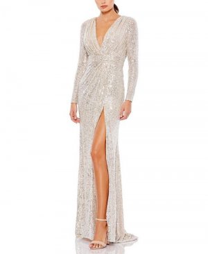 Платье с длинными рукавами и блестками , цвет Silver Mac Duggal