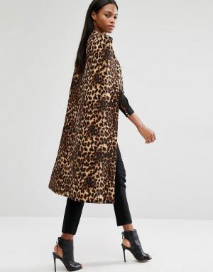 Пальто-кейп без воротника с леопардовым принтом Lavish Alice. Цвет: леопардовый принт
