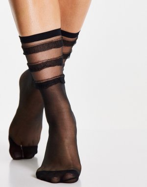 Черные носки до щиколотки из полупрозрачного материала с волнистым краем -Черный цвет Jonathan Aston