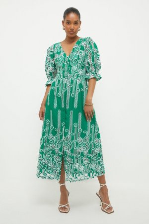 Платье миди премиум-класса с ажурной вышивкой , зеленый Dorothy Perkins