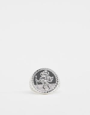 Серебристое кольцо с отделкой Святой Христофор Chained & Able. Цвет: серебряный