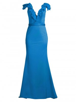 Платье силуэта «русалка» с оборками и V-образным вырезом , синий Basix