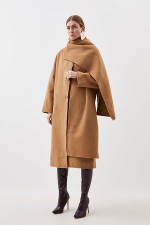 Двустороннее шерстяное пальто миди с воротником-шарфом на заказ , бежевый Karen Millen