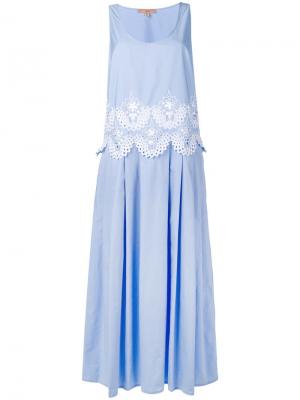 Длинное платье с отделкой прорезной вышивкой Ermanno Scervino. Цвет: синий