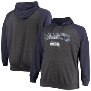Мужской фирменный темно-синий/темно-угольный свитер Seattle Seahawks Big & Tall легкий пуловер с капюшоном реглан Fanatics