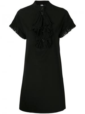 Платье с короткими рукавами и оборкой Karl Lagerfeld. Цвет: чёрный