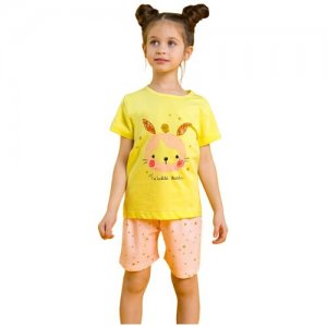 Пижама для девочки Twinkle Rabbit, рост 110-116 см, цвет жёлтый/розовый Minaku. Цвет: розовый/желтый