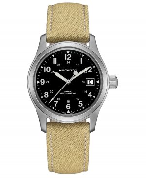 Швейцарские механические часы унисекс цвета хаки с холщовым ремешком хаки, 38 мм Hamilton