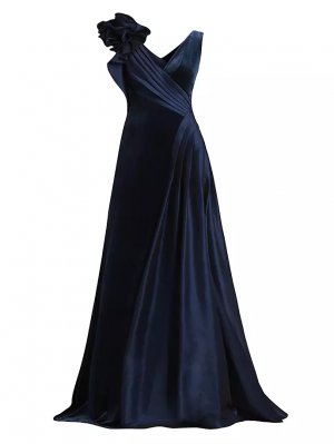 Бархатное платье с розеткой из тафты , темно-синий Tadashi Shoji