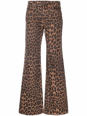 Расклешенные джинсы с леопардовым принтом P.A.R.O.S.H.. Цвет: коричневый
