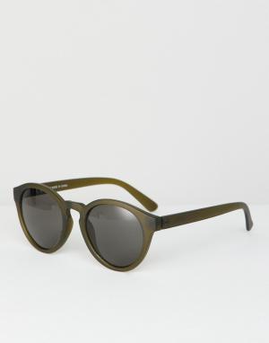 Круглые солнцезащитные очки цвета хаки Weekday. Цвет: зеленый
